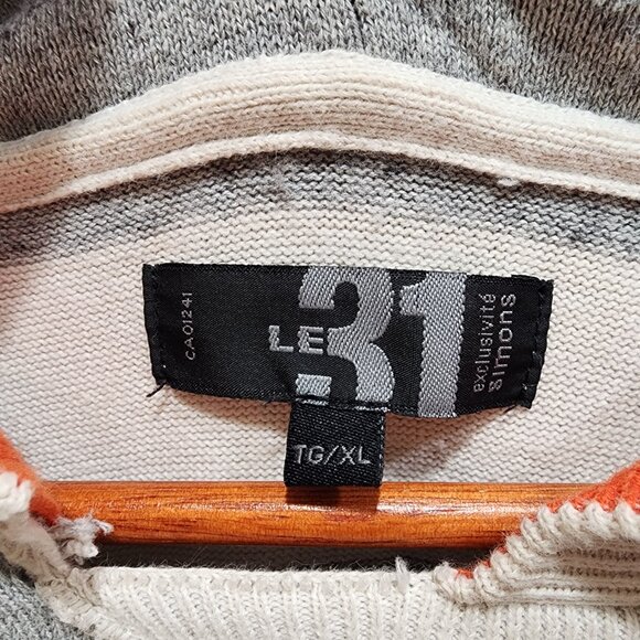 Le 31 Par Simons Men's Hoodie Size XL Striped Gray & White 100% Cotton - Picture 3 of 11